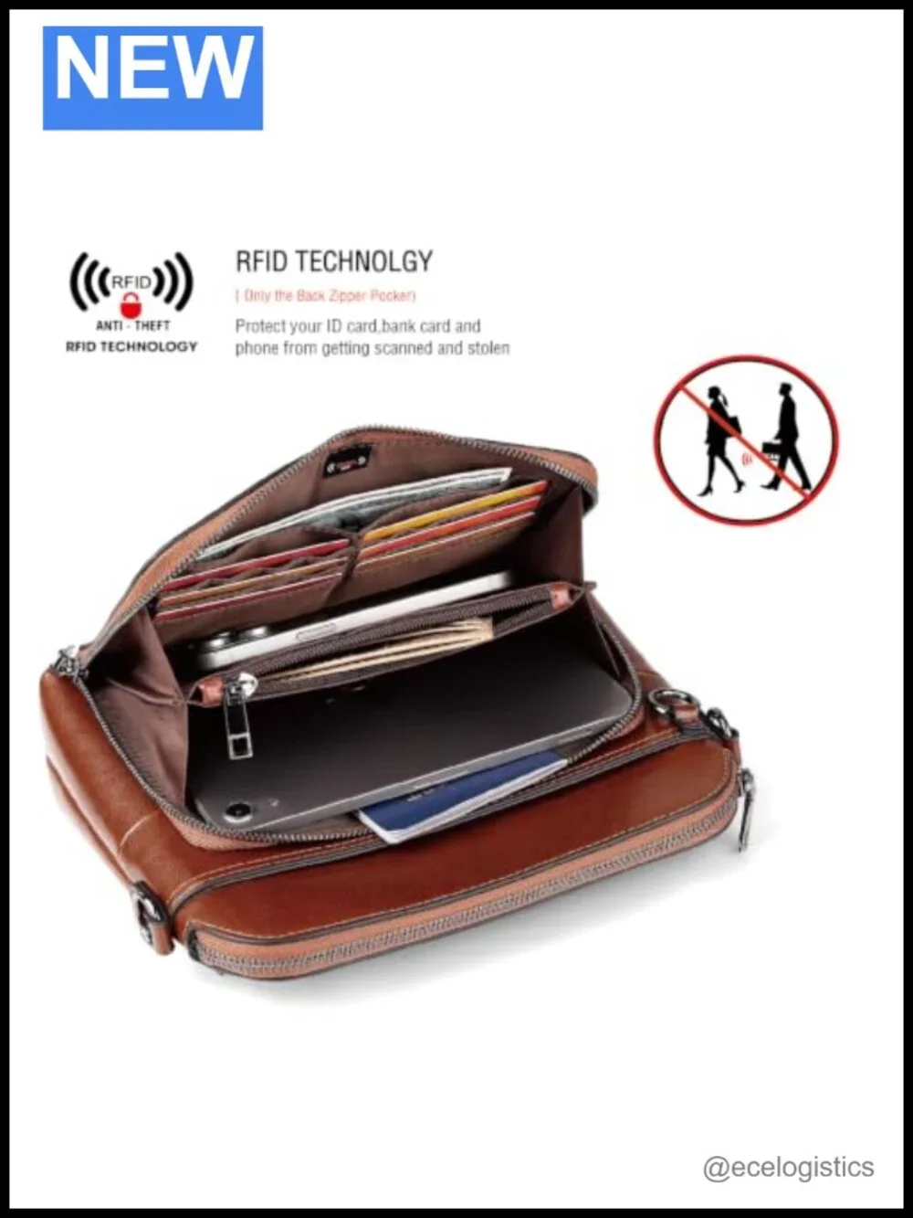 Genuine Leather Anti Theft Crossbody Bag with RFID Blocking Detachable Strap